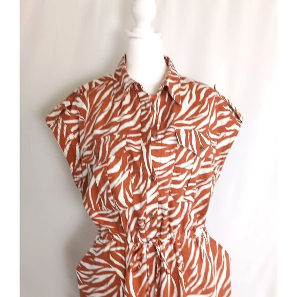 Time and Tru Zebra Shirt Dress Women’s XL Brown Animal Print Utility Style - Picture 3 of 8